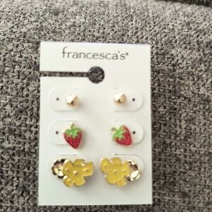 Francesca's Collections Dainty Stud Earrings Set in Cream Red and Yellow